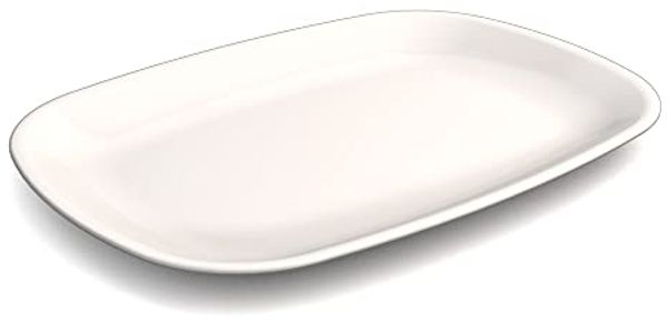 Ornamin Gourmetplatte 36x25 cm weiß, Melamin Servierplatte, Grillplatte robustes Alltags-Geschirr, Camping, Picknick, Gemeinschaftsverpflegung Fischplatte, Steakteller, Käseplatte