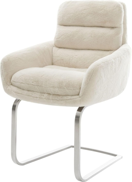 Freischwinger Abelia-Flex mit Armlehnen Plüsch Creme-Weiß Freischwinger flach Edelstahl