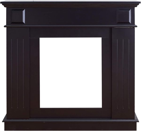 Rebecca Mobili dekorative Kaminumrandung, Schwarz Kaminkonsole, aus Holz, im Modernen Stil, für Wohnzimmer - Maße: 101 x 109 x 26 cm (HxLxB) - RE6368
