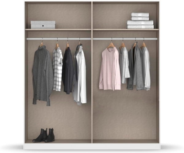 rauch Kleiderschrank Alba, Drehtürenschrank, Garderobenschrank, 4-türig, mit 2 Kleiderstangen und 2 Einlegeböden, Farbe Hochglanz Weiß/Weiß, Griffstange Grau metallic, Schwarz, 181x197x54cm Bild 6