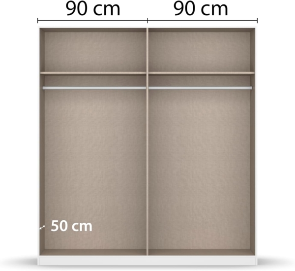 rauch Kleiderschrank Alba, Drehtürenschrank, Garderobenschrank, 4-türig, mit 2 Kleiderstangen und 2 Einlegeböden, Farbe Hochglanz Weiß/Weiß, Griffstange Grau metallic, Schwarz, 181x197x54cm Bild 7