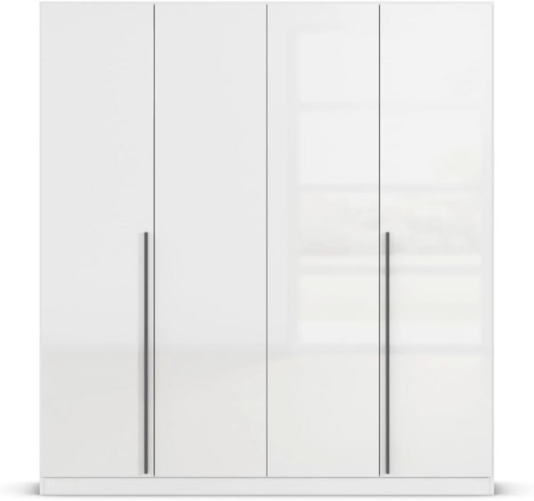 rauch Kleiderschrank Alba, Drehtürenschrank, Garderobenschrank, 4-türig, mit 2 Kleiderstangen und 2 Einlegeböden, Farbe Hochglanz Weiß/Weiß, Griffstange Grau metallic, Schwarz, 181x197x54cm Bild 8