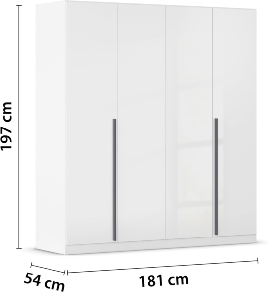rauch Kleiderschrank Alba, Drehtürenschrank, Garderobenschrank, 4-türig, mit 2 Kleiderstangen und 2 Einlegeböden, Farbe Hochglanz Weiß/Weiß, Griffstange Grau metallic, Schwarz, 181x197x54cm Bild 3