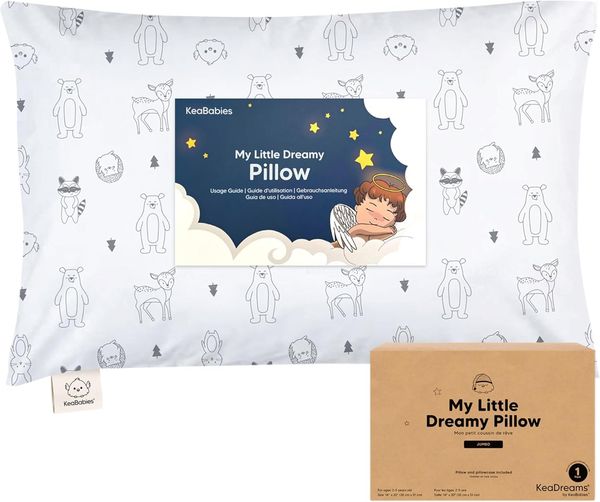 KeaBabies Kinderkissen mit Kissenbezug – 51X35cm Kinderkissen ab 2 Jahren, Waschbares Kinderkissen, Weiches Bio-Kinderkissen, Kinderkissen zum Schlafen, Großes Kinderkissen (KeaFriends)