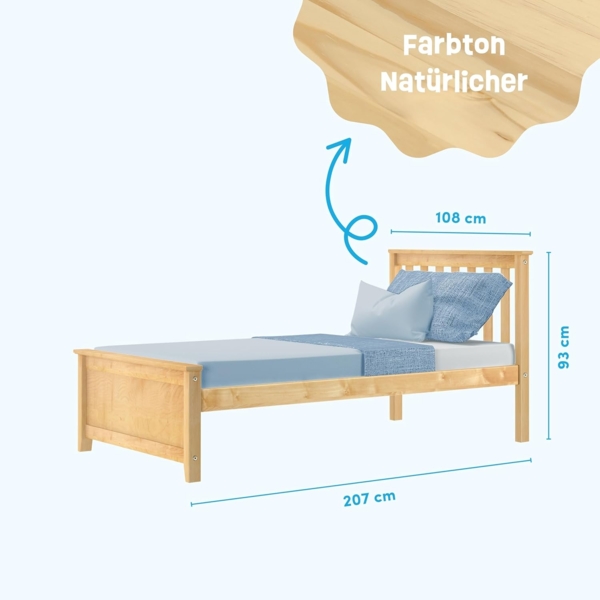 Max & Lily Bett 90x200 cm inklusive Lattenrost, Kinderbett mit Stauraum unter dem Bett, Bettgestell mit Kopfteil, Holzbett aus neuseeländischem Kieferholz, natur Bild 2