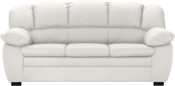Mivano 3-Sitzer Sofa Casino, Große Ledercouch mit moderner Kontrastnaht, 191 x 88 x 92, Kunstleder Weiß