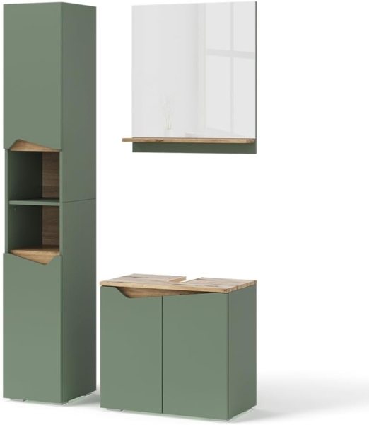 Badmöbel-Set Marelle Grün/Artisan 3 Teile, mit Hochschrank Vicco