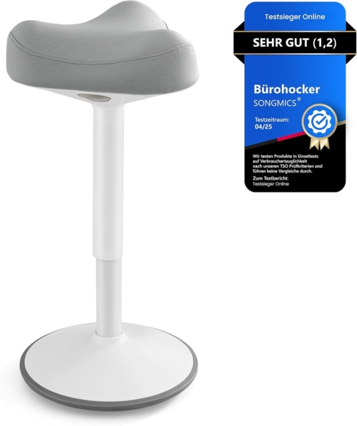 Songmics Hocker, Stehhocker um 360° neigbar, Schreibtischstuhl, höhenverstellbar 58-83 cm, großer Sockel, Anti-Rutsch, modern, grau