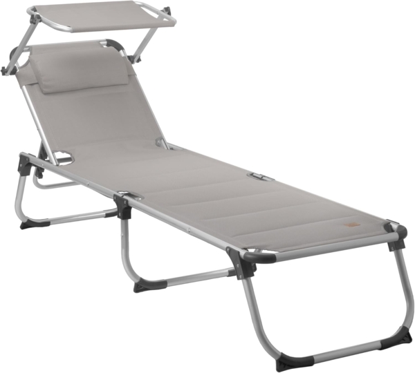 CampFeuer Gartenliege Sonnenliege mit Dach, Grau, Alu Campingliege, Gartenliege, Klappbar