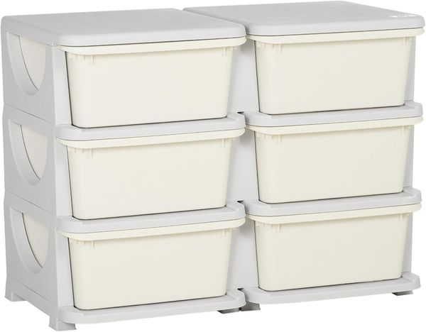 HOMCOM Spielzeugtruhe Schubladenschrank für Kinder, mit 6 Ebenen (Spielzeugkiste, 1 St, Aufbewahrungsbox), für Kinderzimmer, Cremeweiß