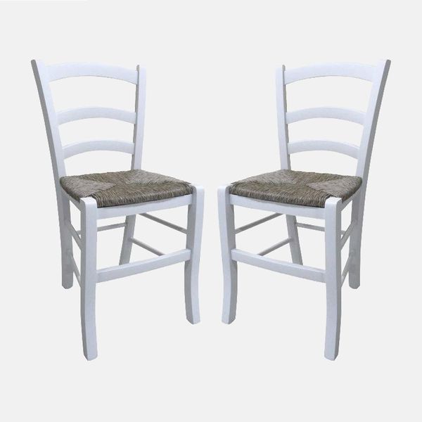 Dmora - Set aus 2 klassischen Holzstühlen, für Esszimmer, Küche oder Wohnzimmer, Made in Italy, cm 46x42h87, Farbe Weiß