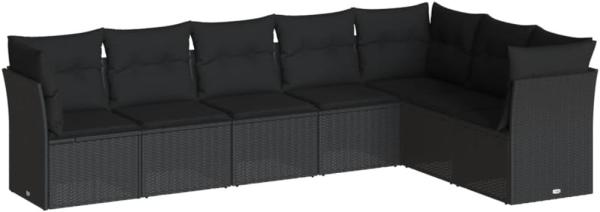 vidaXL 7-tlg. Garten-Sofagarnitur mit Kissen Schwarz Poly Rattan 3217735