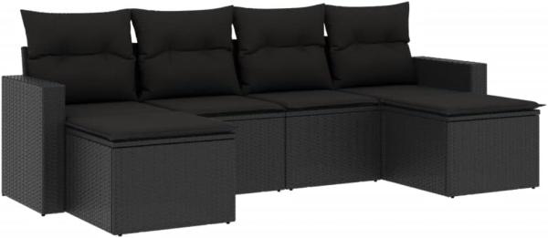 vidaXL 6-tlg. Garten-Sofagarnitur mit Kissen Schwarz Poly Rattan 3251652