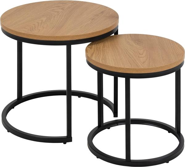 AC Design Furniture Spencer runde Satztische 2er-Set, Tischplatte aus Wildeiche und schwarze Metallbeine, Couchtisch-Set für Wohnzimmer, modernes Beistelltisch-Set,Lampentisch für Wohnzimmer oder Flur