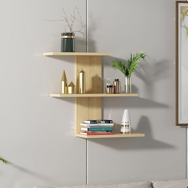 Stylish Wall Shelf, Oak Finish, 69.8 x 21.4 x 59.6 cm | 100% Melamine Coated Particle Board, 18 mm Thick | Versatile Storage Solution for Home & Office