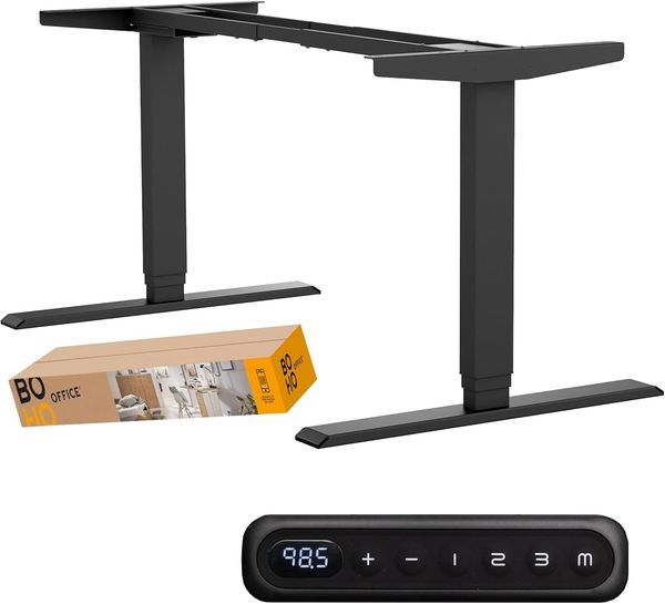 boho office® Homedesk - elektrisch stufenlos höhenverstellbares Tischgestell mit Memoryfunktion (Schwarz (RAL9005))