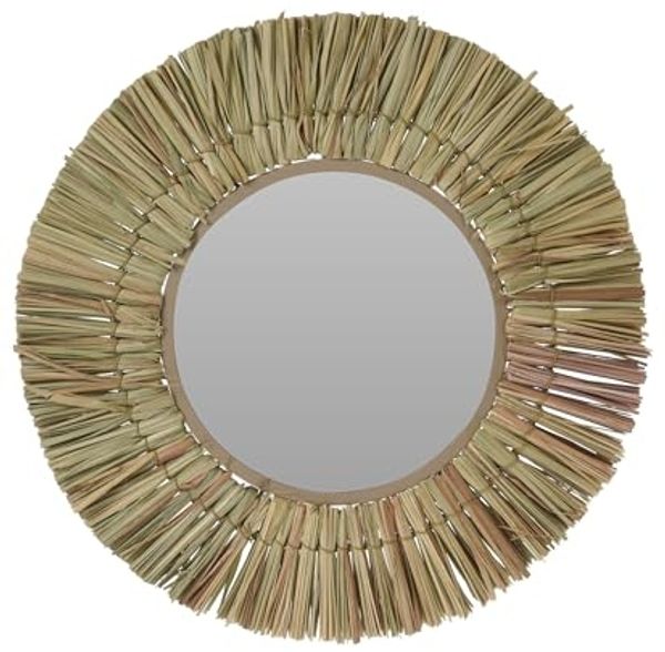 Spetebo Dekospiegel Wand Spiegel rund mit Gras Rahmen - Ø 41 cm (Packung, 1-St, mit Aufhängeöse), Hängespiegel Wanddeko Deko Spiegel