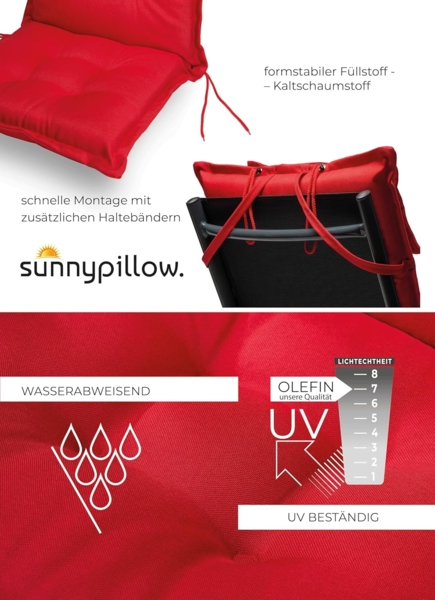 sunnypillow Hochlehnerauflage Gartenstuhlauflagen mit abnehmbarem Kopfpolster 120x50x9 cm, (1 St), Auflage Polsterauflagen UV-Lichtecht Bild 4