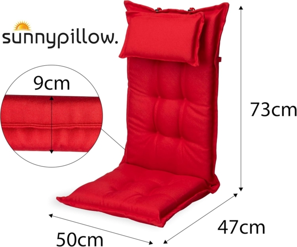 sunnypillow Hochlehnerauflage Gartenstuhlauflagen mit abnehmbarem Kopfpolster 120x50x9 cm, (1 St), Auflage Polsterauflagen UV-Lichtecht Bild 3