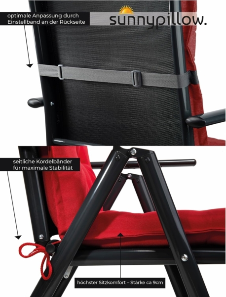 sunnypillow Hochlehnerauflage Gartenstuhlauflagen mit abnehmbarem Kopfpolster 120x50x9 cm, (1 St), Auflage Polsterauflagen UV-Lichtecht Bild 7