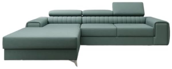Designer Sofa Melinda mit Schlaf- und Klappfunktion Stoff Grün Links