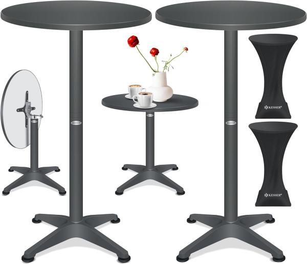 KESSER® 2in1 Stehtisch klappbar Bistrotisch Aluminium Edelstahlplatte | höhenverstellbar | 70cm / 115cm | Partytisch Tisch | In- & Outdoor | Hochzeit | Empfangstisch | Klapptisch inklusive Regencover Anthrazit, Ø 80 cm, 2er Set