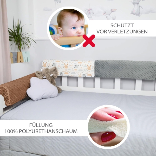 Bettkantenschutz für Kinderbetten 80 cm - Schutz für Bettrahmen Baby Bett rausfallschutz für boxspringbett bettgitter mit Bezug Kantenschutz Kinder Babybett Hellbeige Bild 4