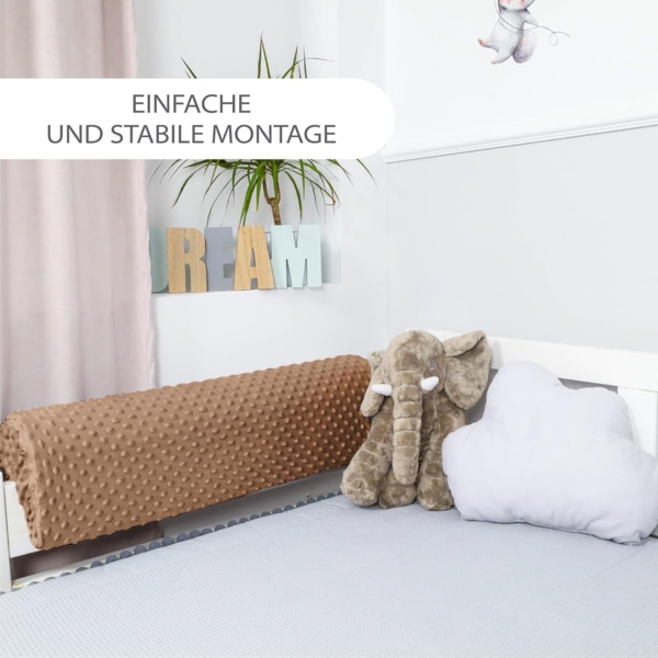 Bettkantenschutz für Kinderbetten 80 cm - Schutz für Bettrahmen Baby Bett rausfallschutz für boxspringbett bettgitter mit Bezug Kantenschutz Kinder Babybett Hellbeige Bild 3
