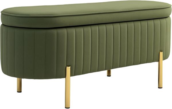 HOMCOM Sitzbank mit Stauraum Polsterbank mit Klappdeckel, Samtoptik (Sitztruhe, 1-St, Truhenbank), für Flur, Wohnzimmer, Schlafzimmer 108 x 44 x 43,5 cm, Grün