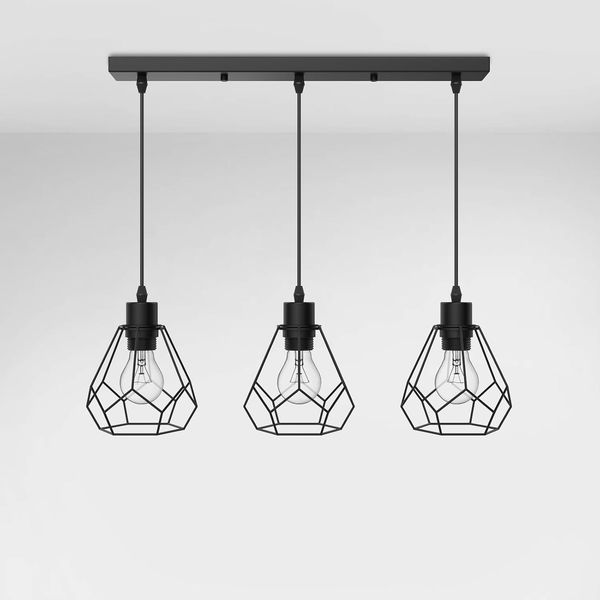 EMKE Pendellampe Pendelleuchte 3 flammig Hängelampe, Vintage Hängeleuchte Esszimmer Esstisch Lampenschirm Licht, E27 Lampe Hängend Küche Wohnzimmer Pendellampen Schwarz