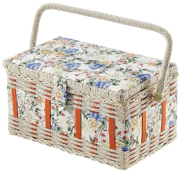 Kobolo Nähkorb Nähkästchen eckig mit Blumenmuster und Griff (mit Organisationseinsatz)