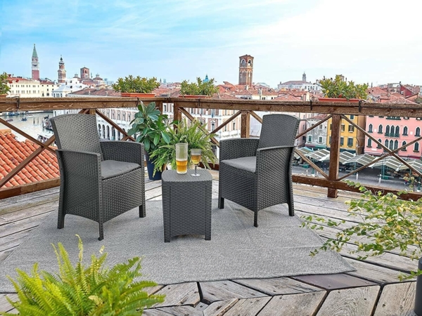 Dmora - Lounge-Set für den Außenbereich Jupiter, Garten-Set mit Kissen, Lounge-Set für den Innenbereich in Rattan-Optik, 100% Made in Italy, Anthrazit