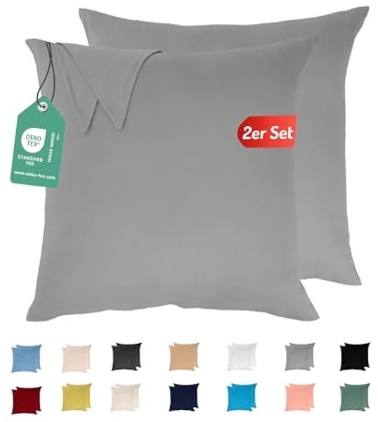 Livessa 2er Set Kissenbezug 80x80 aus%100 Baumwolle Jersey Stoff - Verdeckter Reißverschluss, Kopfkissenbezug 80x80 cm, Kissenhülle, Ultra weich und atmungsaktiv, Oeko-Tex Zertifiziert