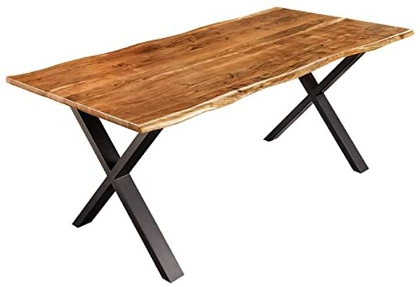 riess-ambiente Baumkantentisch MAMMUT NATURE 180cm braun / schwarz (Einzelartikel, 1-St), Massivholz · Metall · 2,5cm Tischplatte · X-Gestell · Industrial