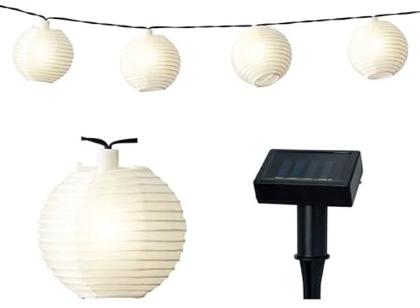 Lumineo LED Solarleuchte, Dauerlicht, warmweiß, LED Solar Lichterkette Lampions 3,5m Nylon Warmweiß