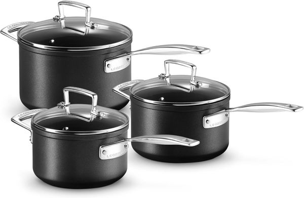 e Creuset Aluminium-Antihaft 3-teiliges Profitopfset, Ø 16, 18 und 20 cm, Für alle Herdarten inkl. Induktion geeignet, Anthrazit/Silber