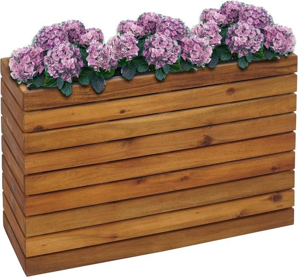 Pflanzkasten HWC-L21, Pflanzkübel Blumentopf Hochbeet, eckig 41x63x23cm Outdoor Akazie Holz FSC®-zertifiziert, braun