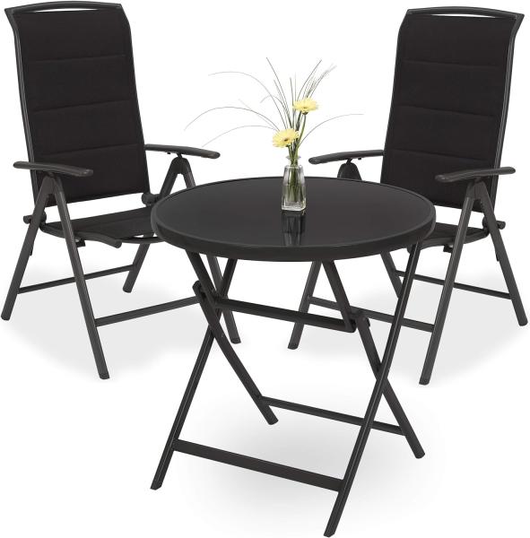 BRUBAKER Garten Sitzgruppe Milano - Glastisch 70 cm mit Hochlehner Stuhl - Aluminium anthrazit