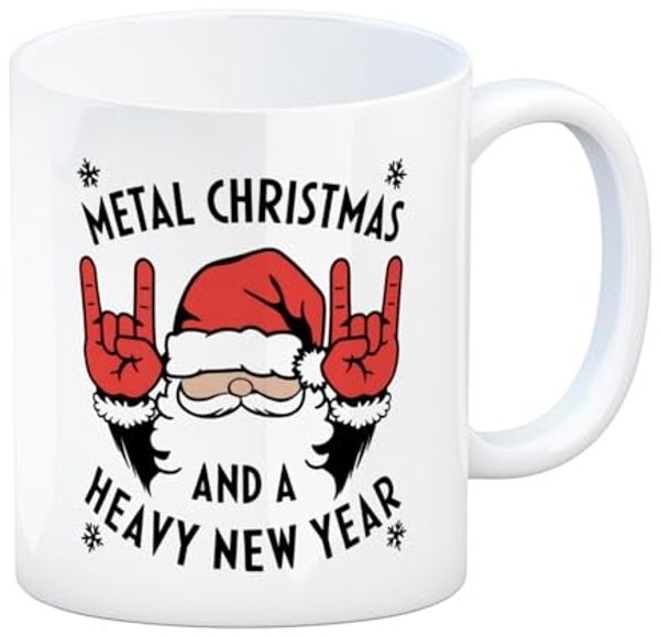 speecheese Tasse Weihnachtsmann Rock-Handzeichen - Metal Christmas Kaffeebecher