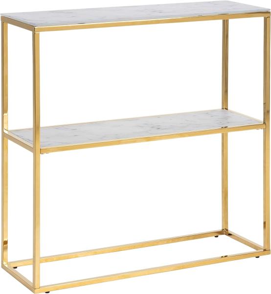 AC Design Furniture Antje Konsolentisch mit 1 Ablage, L: 79,5 B: 26 H: 80,5 cm, Glas/Metall, Weiß/Gold, 1 Einheit