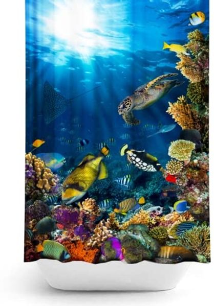 Ekershop Duschvorhang Textil Digitaldruck SEA LIFE AQUARIUM für Duschstange Breite 240 cm (inkl. Ringe), Höhe 200 cm, wasserabweisend, waschbar, bügelbar