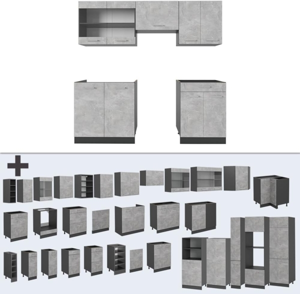 Küchenzeile R-Line Beton/Anthrazit 200 cm , AP Marmor Vicco Bild 6