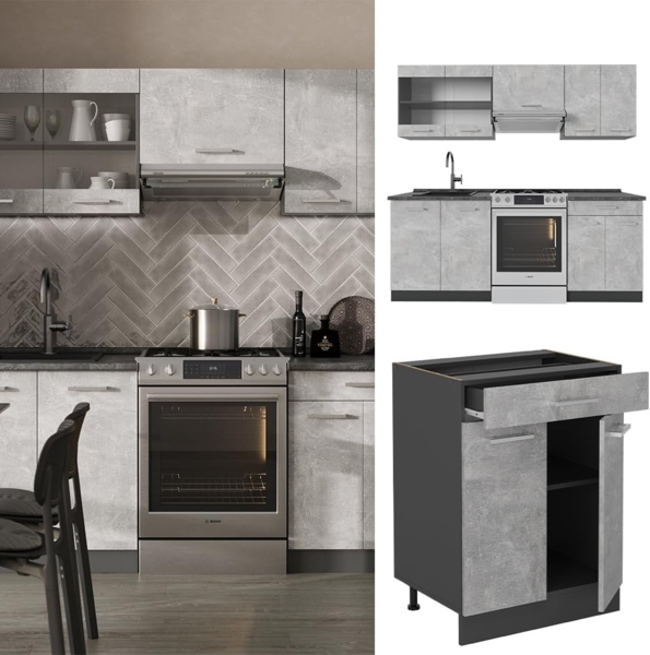 Küchenzeile R-Line Beton/Anthrazit 200 cm , AP Marmor Vicco Bild 8