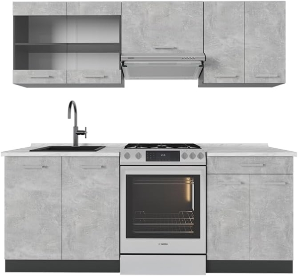 Küchenzeile R-Line Beton/Anthrazit 200 cm , AP Marmor Vicco Bild 1