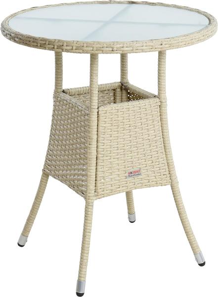 Beistelltisch Tisch Polyrattan Gartentisch Rattan Balkontisch Rund Beige