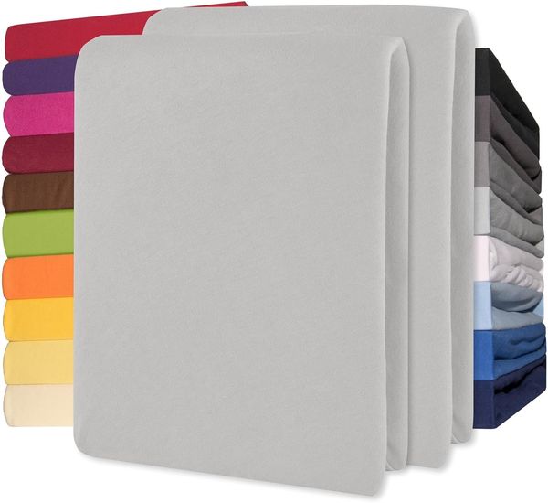 CelinaTex Jersey Topper Spannbettlaken Lucina Doppelpack 90x200-100x200 cm Silber grau 100% Baumwolle gekämmt bis 12cm Matratzenhöhe Oeko-TEX