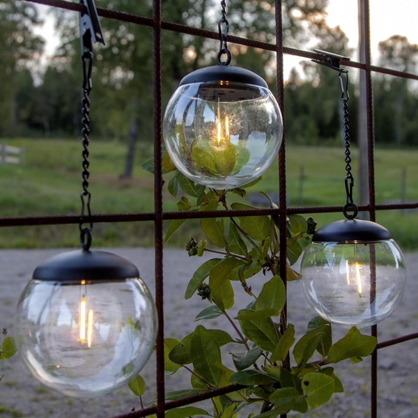 LED-Solar-Kugeln "Globe", 3er Set, weiß/schwarz