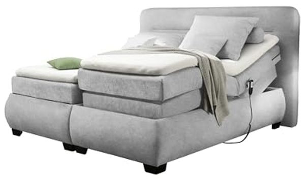 Boxspringbett >EVOLUTION< Liegefläche 160x200cm, Motorverstellung silver - 190x122x220 (BxHxT)
