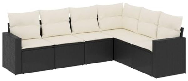 vidaXL 6-tlg. Garten-Sofagarnitur mit Kissen Schwarz Poly Rattan 3251343