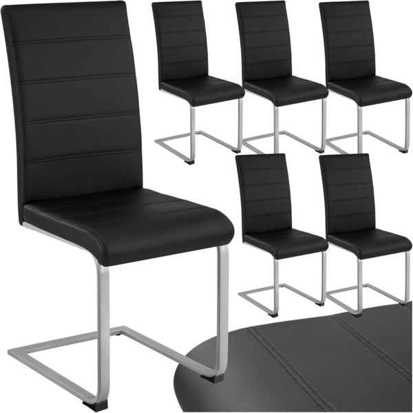 tectake Esszimmerstuhl Set Schwingstuhl (6er Set, 6 St), gepolstert mit Kunstlederbezug